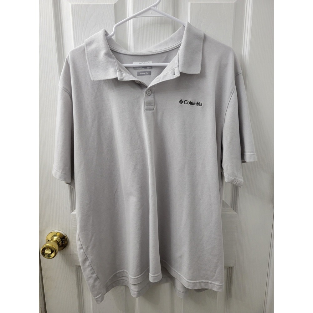 Columbia Polo Shirt Mens XL Active Fit Short Sleeve Light Gray EUC
